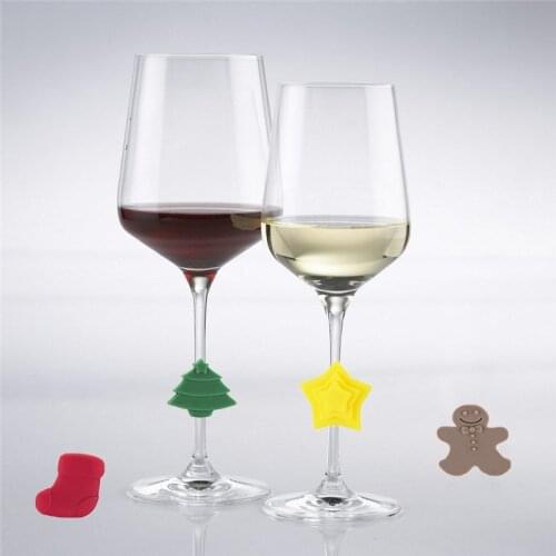 6pcs Christmas Designs Silicone Universal Wine Glass Drink Markers Charms with clip for Stemware Glasses