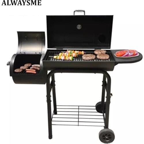 ALWAYSME Charcoal Carbon Grills Cart With Wheel and Offset Smoker