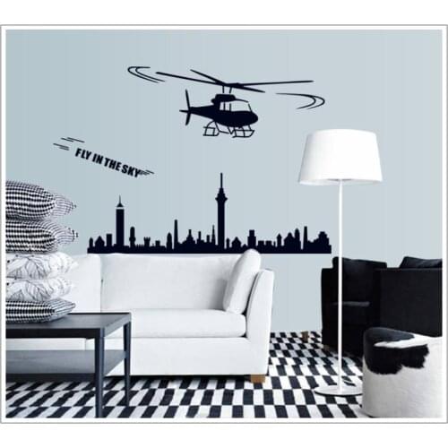Free shipping sblack helicopter flying in the sky wall decal 7071 decorative removable pvc wall stickers home decoration DIY