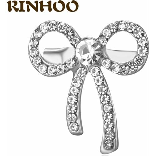 Shiny Rhinestone Bow Brooches for Women Hollow Silver Color Bowknot Brooch Pin Vintage Fashion Jewelry Clothing Accessories