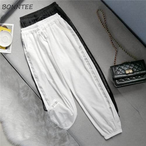Casual Pants Women Summer Trendy Straight Letter Trouser Female High Waist Street BF Style Unisex Chic Drawstring All-match Soft