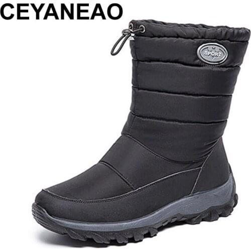 CEYANEAO Winter Snow Boots Women Large Plus Size Thick Velvet Women Warm Boots In Tube Boots Waterproof Cotton Shoes Women