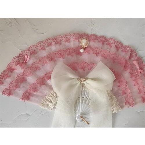 Gothic Lace Bow Fan Lolita Photographic Prop Folding Fan Lace Dress Accessories D246