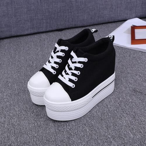Canvas for Women Shoes Wedge Platform Black White Sneakers Heels 10CM Ladies Denim Shoes Wedge Sneaker High Platform Woman
