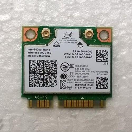 Int Dual Band Wireless-AC 3160 802.11a/b/g/n/ac & Bt 4.0 Combo card For Lenovo M30-70 M40-70 Series, FRU 00JT462 SW10A11589