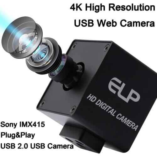 ELP Camera USB 4K Sony IMX415 Wide Angle No Distortion 120degree Webcam Camera with Mini Housing USB Camera for Linux Windows