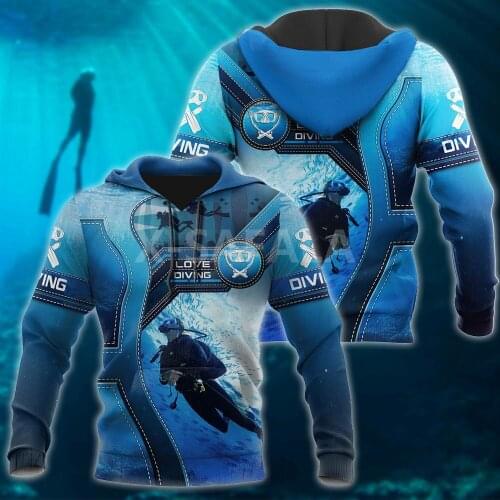 Beautiful Scuba Diving Art 3D Print Spring Autumn Hoodie Man Women Harajuku Outwear Zipper Pullover Sweatshirt Casual Unisex