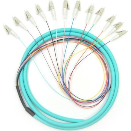 LC OM3 12core Fanout Fiber Optic Pigtail Multimode 12Colored 1.5M Optical Fiber Pigtail,12core LC/UPC Bunchy Pigtail