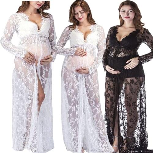 Summer Comfortable Lace Maternity Dresses Mop Long-sleeved Dress SPLIT FRONT Maternity Photography Props Fashion Pregnancy Dress