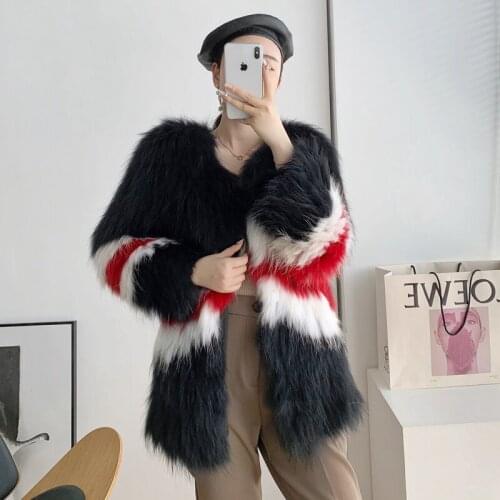 Black raccoon fur weave fur coat 2021 new female young age reduction Fried street haining winter season hitting scene