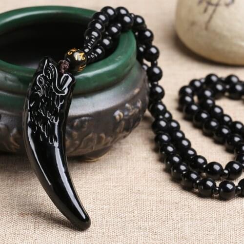 Punk Fashion Brave Men Wolf Gog Teeth Spike Pendant Necklace Women Mens Lucky Jewelry Classic Amulet Obsidian Pendant Necklace