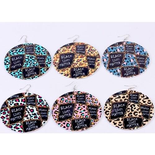 Roform 6CM Fashion Letter Black Lives Matter Earrings For Women Big Statement Circle Wooden Pendant New 2020