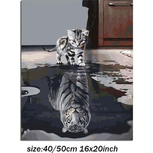 Animal cat tiger Framed Pictures DIY Painting By Numbers DIY Oil Painting On Canvas Home Decoration Wall Art 40x50cm For Living