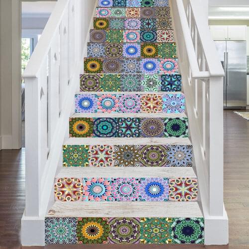 Mandala Pattern Ceramic Tiles Wall Sticker Bathroom Kitchen Stairs Home Decor Wall Decals Waterproof Peel & Stick PVC Art Mural