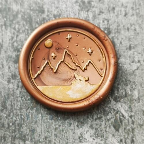 Night wolf in the mountain star wax seal stamp sealing wax stamp for Wedding Invitation Copper wax seal stamp Head Wood Handle