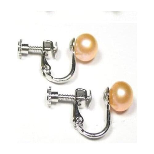 New Favorite Pearl Store Genuine 8-9mm Pink Color Real Freshwater Pearl 18K WGP Screw Clip Earrings Party Perfect Lady Gift