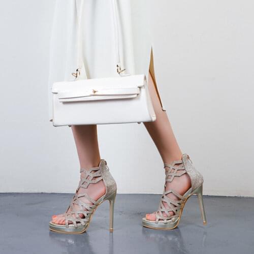 Ochanmeb Sparkly Glitter Party Shoes Sandals for Women Hollow Cut Out Bling Bling Sandalias Mujer Oversized Biggest Size 50 Shoe