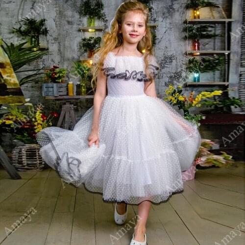 Amaya Ruffles Flower Girls Dresses for Wedding A Line Polk Dot Sleeveless Pageant Birthday Girl Christmas Gowns Vestido de Niña