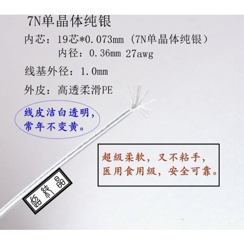 PE soft 7N sterling silver line-based headset upgrade line DIY fever wire pure silver(19 core OD: 1.05mm) 6meters