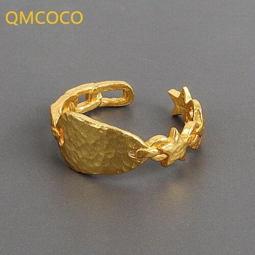 QMCOCO 925 Sterling Silver Stars Shape Bump Matte Rings Vintage Distressed Opening Ring Fashion Fine Jewelry