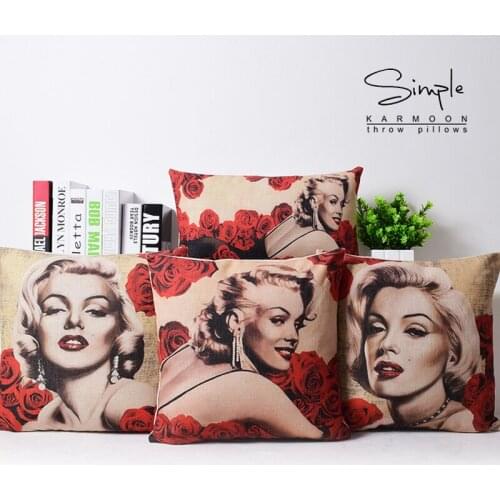Retro Roses Monroe Pillow Cover Red Floral Cushion Cover Home Decorative Pillows Linen Pillow Case Office Sofa Cushion Cover