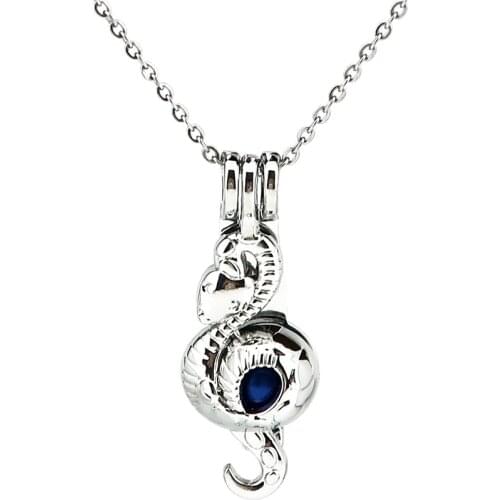 K940 Silver Alloy Mystery Cobra Snake Beads Pearl Cage Pendant Chain Aroma Essential Oil Diffuser Locket Necklace