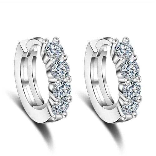 Trendy 925 Sterling Silver Earrings For Girls Lady Accessories Shining Cubic Zirconia Round Hoop Earrings For Women Jewelry