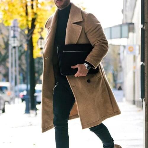 Woolen Coat Trench Windbreaker Mens 2021 Solid Color Suit Collar Jacket Mens Slim Fit Windbreak Long Outwear Men Winter Coats