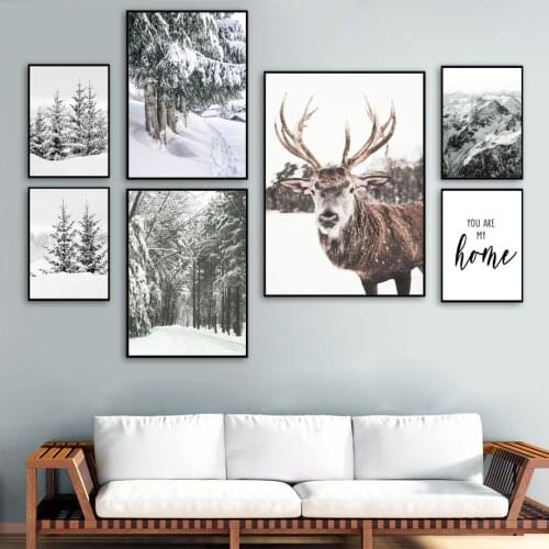 Pine Tree Snow Mountain Forest Deer Quote Wall Art Canvas Painting Nordic Posters And Prints Wall Pictures For Living Room Decor