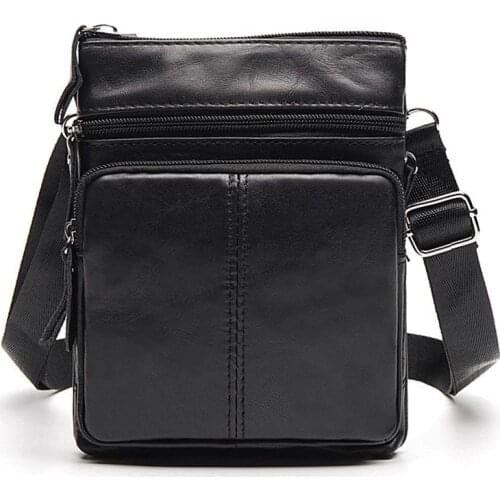 New Vintage Business Men Messenger Bag Genuine Leather Mens Bag Cowhide Leisure Single-shoulder Cross-body Zipper Small Bag
