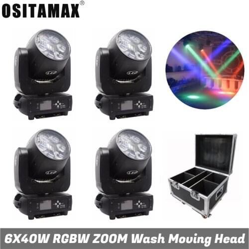 LED Zoom Wash Moving Head Light RGBW 6X40W High Power Stage DJ Lighting Sound Actived DMX512 Control for Event Concert Show