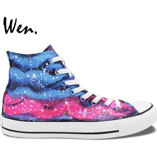 Wen Original Design Hand Painted Shoes Pink Blue Stripes Pattern Men Womens High Top Canvas Sneakers Birthday Gifts