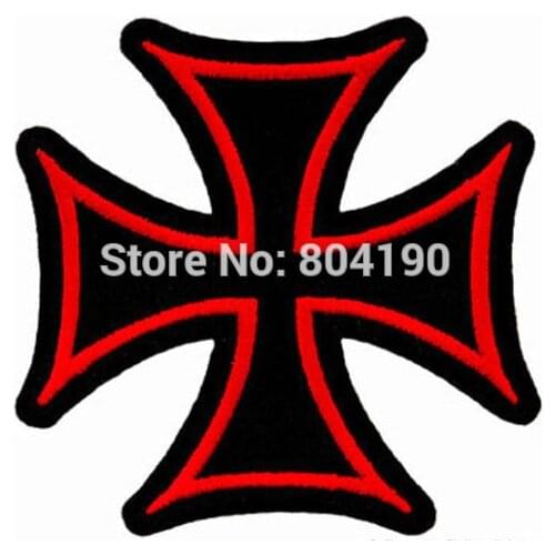 IRON CROSS PATCH Embroidered Maltese Gothic BLACK RED BIKER CHOPPER retro emo punk rockabilly applique sew on/ iron on patch