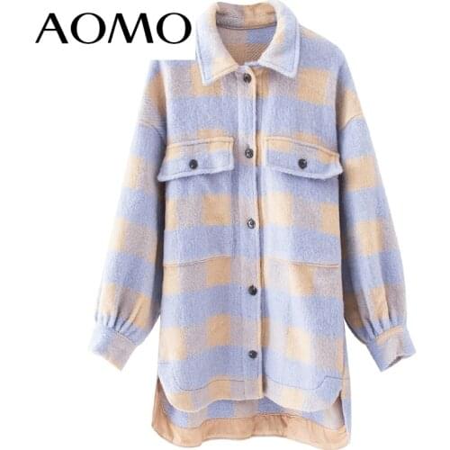 AOMO fashion purple plaid long ZA jacekt coat women 2020 spring shirt jacket oversized plus size female tops QJ101A