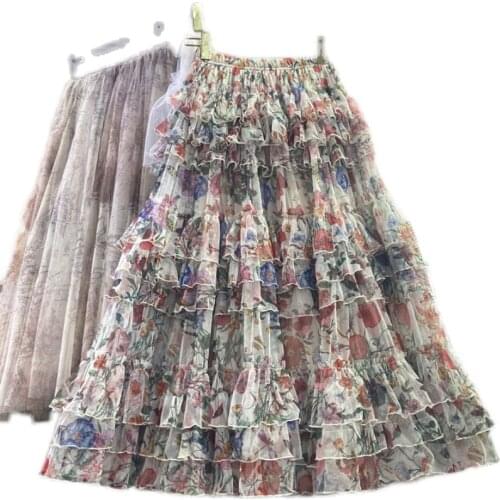 Summer Skirt Women New Floral Pettiskirt High Waist Slimming Large Hem Holiday Beach Skirts Girls Ladies Party Cake Jupe Femme
