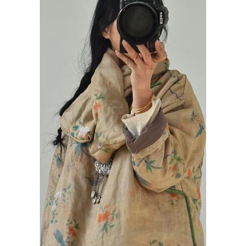 Johnature Women Vintage Ramie Scarfs Print Floral Warn Original 2020 Winter New Plus Cotton High Quality Female Scarfs