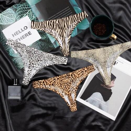 Low Waist Seamless Women Thong Printed Leopard/Zebra Ice Silk G-string Knickers Female Panties Sexy Underwear