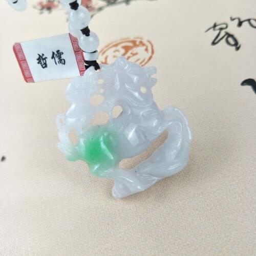 Zheru Jewelry Pure Natural Jadeite Green Two-tone Horseback Monkey Pendant Three-color Bead Pendant Chain Send A-level certifica
