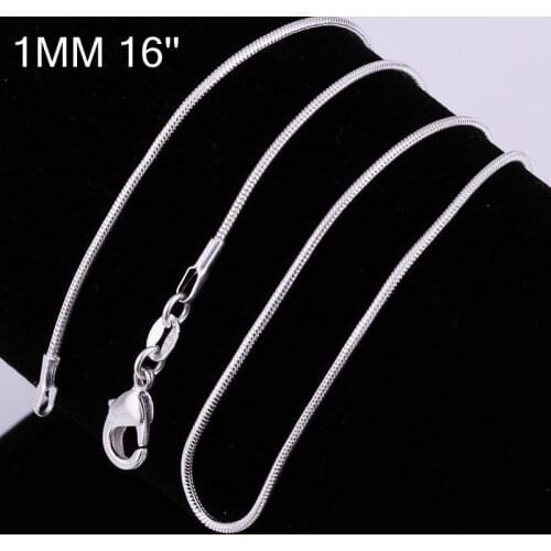 1mm 16/18/20/22/24 inch Brass Snake Chain Fine Necklace Jewelry DIY Making, with Lobster Claw Clasps, Silver Color