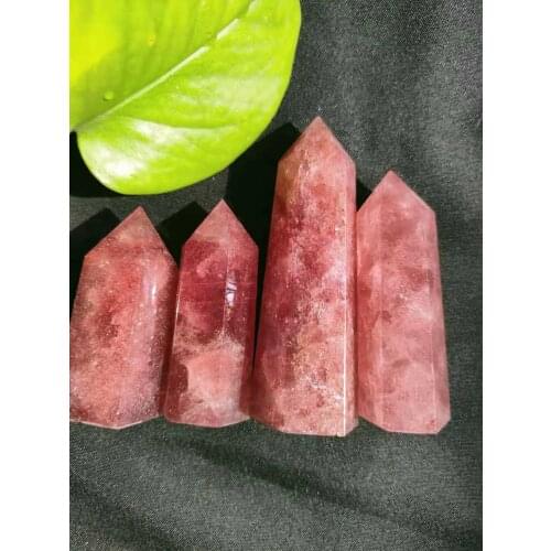 1PC5-9CMNatural strawberry quartz hexagonal column Crystal Point Mineral Ornament Healing obelisk Wand Home Decoration DIY Gift