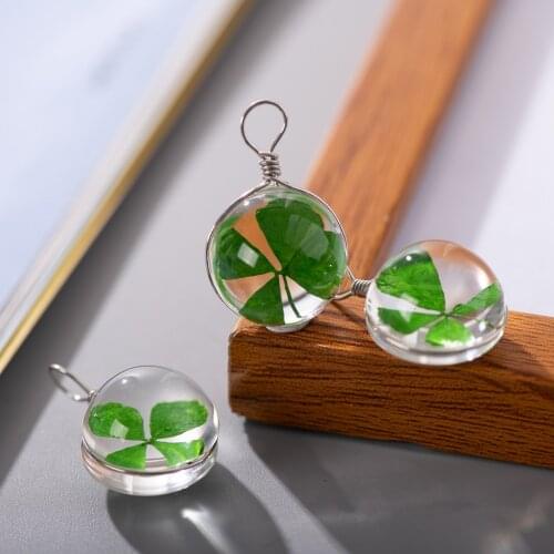 16# Alloy Hook Glass Half Ball Dried Dandelion Four Leaf Clover Inside Ball Jewelry Findings components #IY327