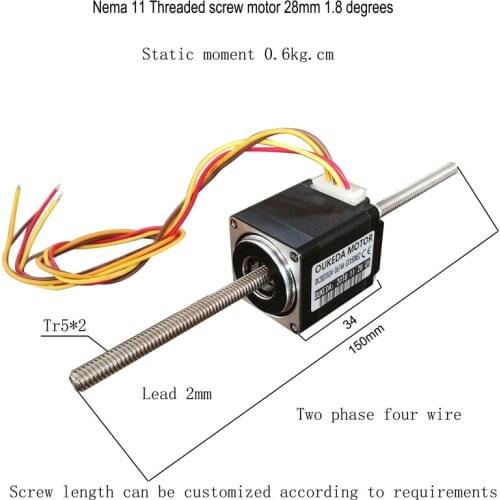 28 through-screw motor body 34 Tr5 * 2 0.6kg.cm 28 through linear motor T-shaped screw Lead screw length can be customized