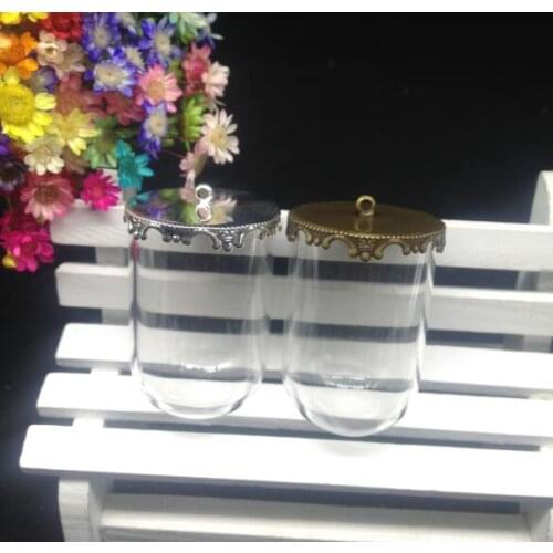 300sets/lot 38*25mm mix color tube bell glass vial pendant with flower tray glass bottle necklace glass globe dome jars diy gift
