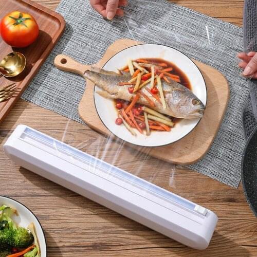 37cm Punch-free Food Wrap Dispenser Cutter Plastic Foil Cling Film Wrap Dispenser Film Cutter Storage Holder Kitchen Tool