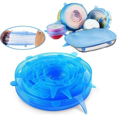 6PCS/Set Silicone Stretch Suction Pot Lids Food Grade Silicone Fresh Keeping Wrap Seal Lid Pan Cover 4 Color LX9148