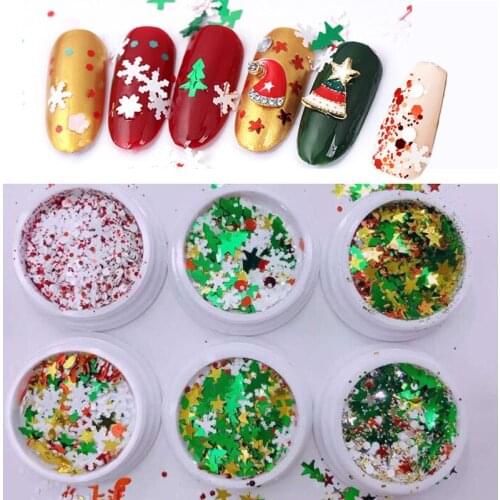 6Styles 6 boxes/set Chrismtas Confetti Glitter Mix Red Green Solvent Resistant for Nail Art * Festival Face Hair Glitter Crafts