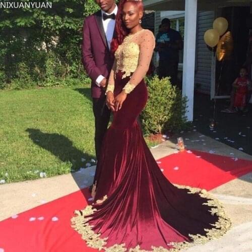African Long Sleeves Prom Dresses Sheer Neck Appliques Mermaid Evening Gowns Long Fashion Party Dress Formal Vestidos