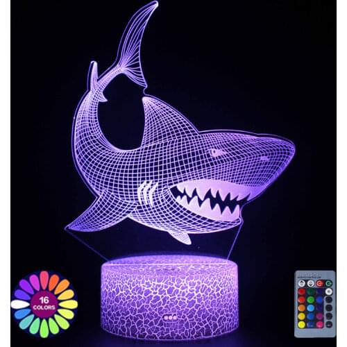 Acrylic Table Lamp 3D Shark For Home Room Decor Colorful LED Lights Kid Child Creative Gift Night Light