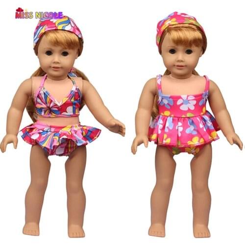 Dolls Accessories Summer Refreshing Color Bikini Bathing Clothes Doll For 18inch American Doll For Girls Birthday Gift