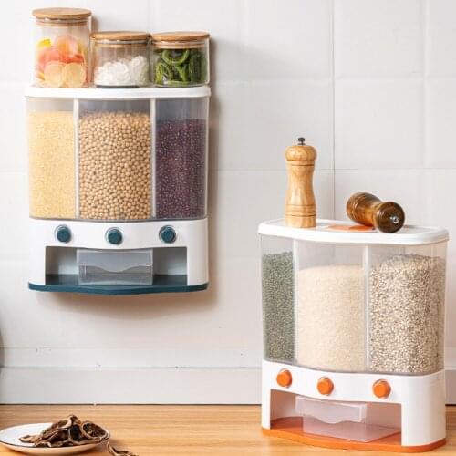 6L Automatic Cereal Dispenser Wall Mounted Rice Storage ​Bucket Dispenser Dry Food Ducket Container Metering Kitchen Storage